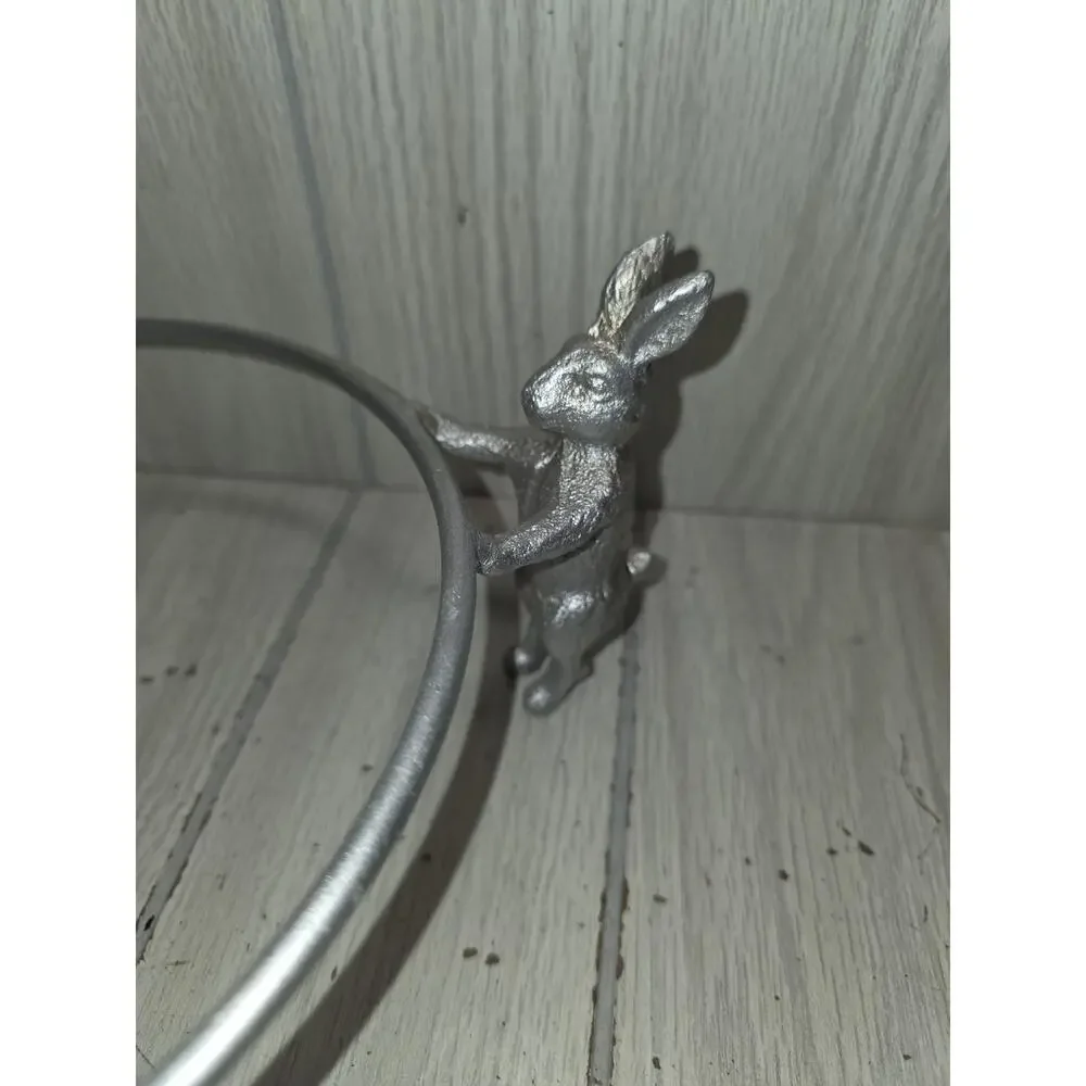 Vtg Pottery Barn Bunny Rabbit Serving Bowl Platter Holder Metal Ring Heavy Duty